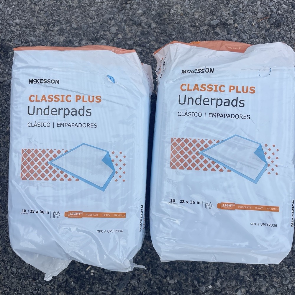 2 New Packs of McKesson Classic Plus Underpad Disposable Bed Underpads 23" x 36"